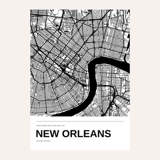 New Orleans Black and White Map Print — Personalised · Print only · finish preview