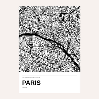 Paris Black and White Map Print — Personalised · Print only · finish preview