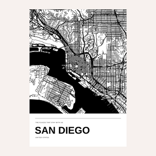 San Diego Black and White Map Print — Personalised · Print only · finish preview