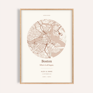 Boston Personalised Location Map — Our Place · Natural wood frame example
