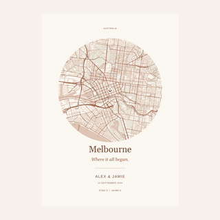 Melbourne Personalised Location Map — Our Place · Print only · finish preview