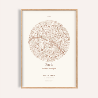 Paris Personalised Location Map — Our Place · Natural wood frame example