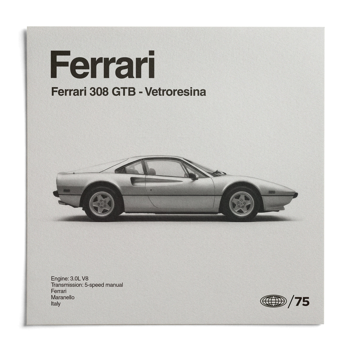 Classic 1970s Italian Sports Car Poster, shown as an unframed paper print on a plain white background
