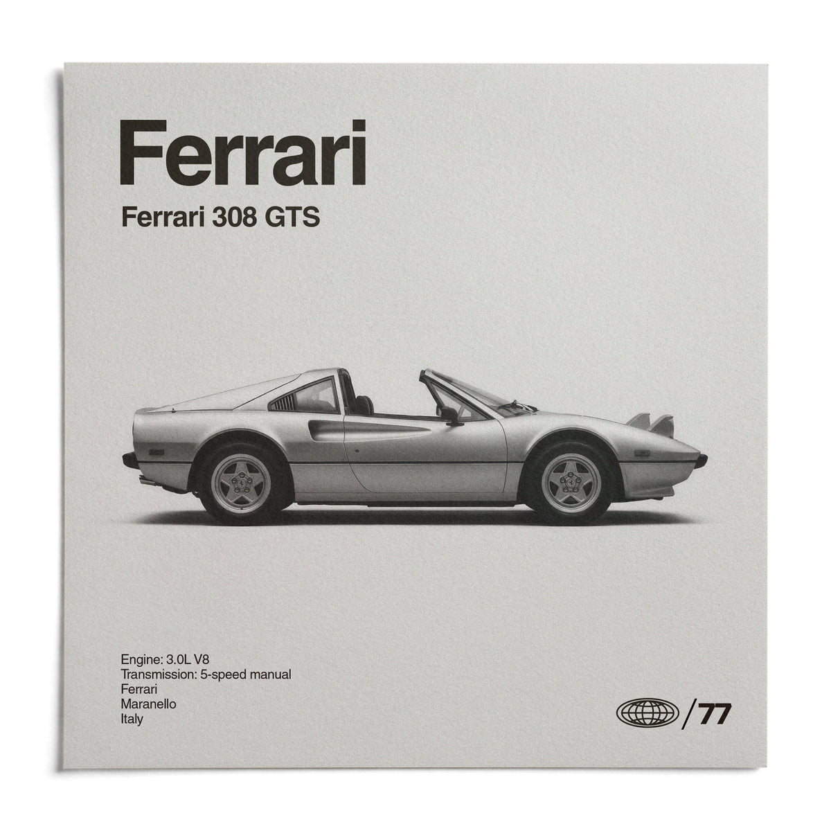 Classic Targa Top Sports Car Poster, shown as an unframed paper print on a plain white background