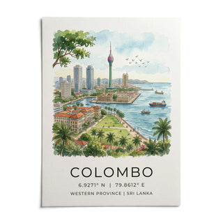 Colombo Skyline Art Print, shown as an unframed paper print on a plain white background