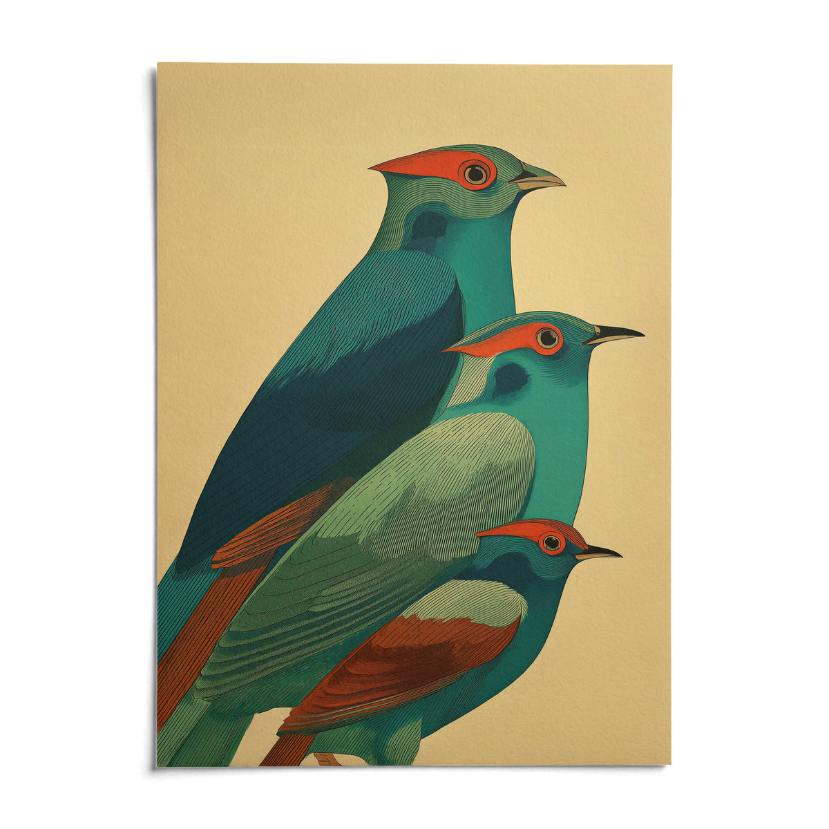 Colorful Bird Art Print, shown as an unframed paper print on a plain white background