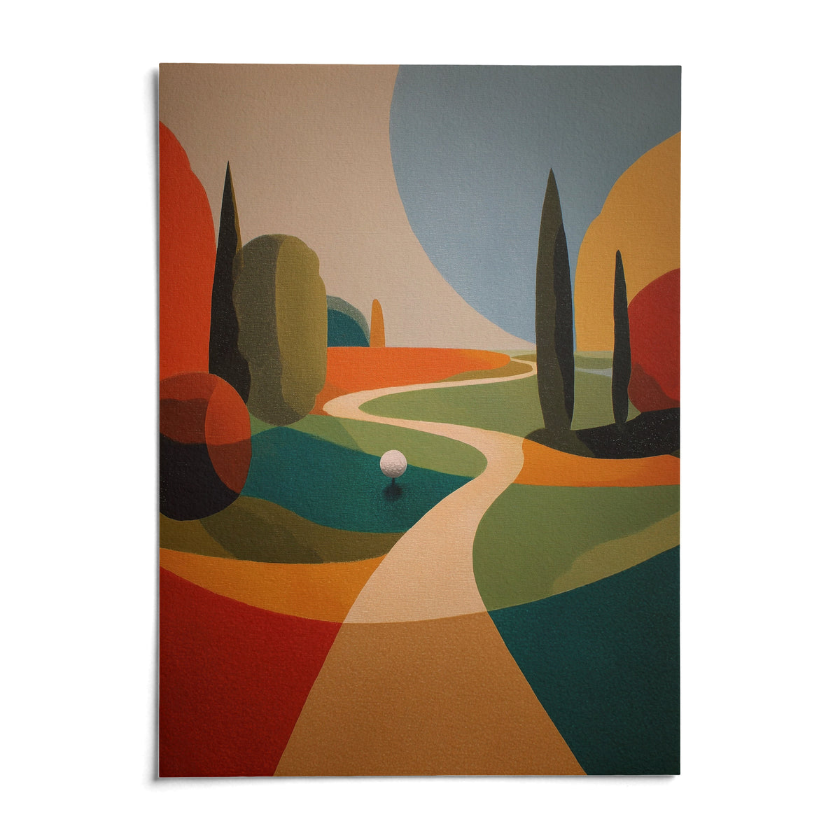 Colorful Golfing Wall Art, shown as an unframed paper print on a plain white background
