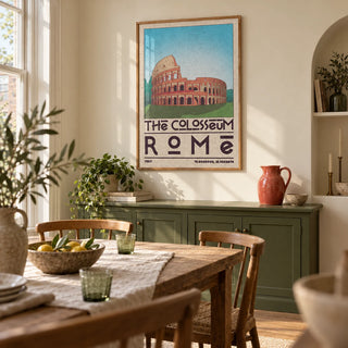 Colosseum Art Print, framed on the wall of a characterful dining room in a UK townhouse with warm cream walls