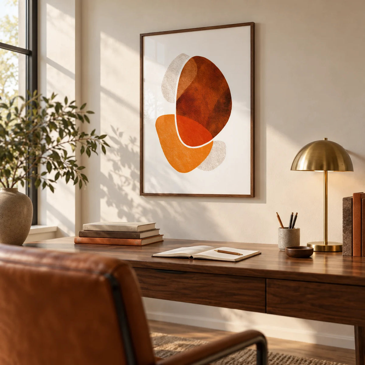 Contemporary Abstract Poster, framed on the wall of a calm study