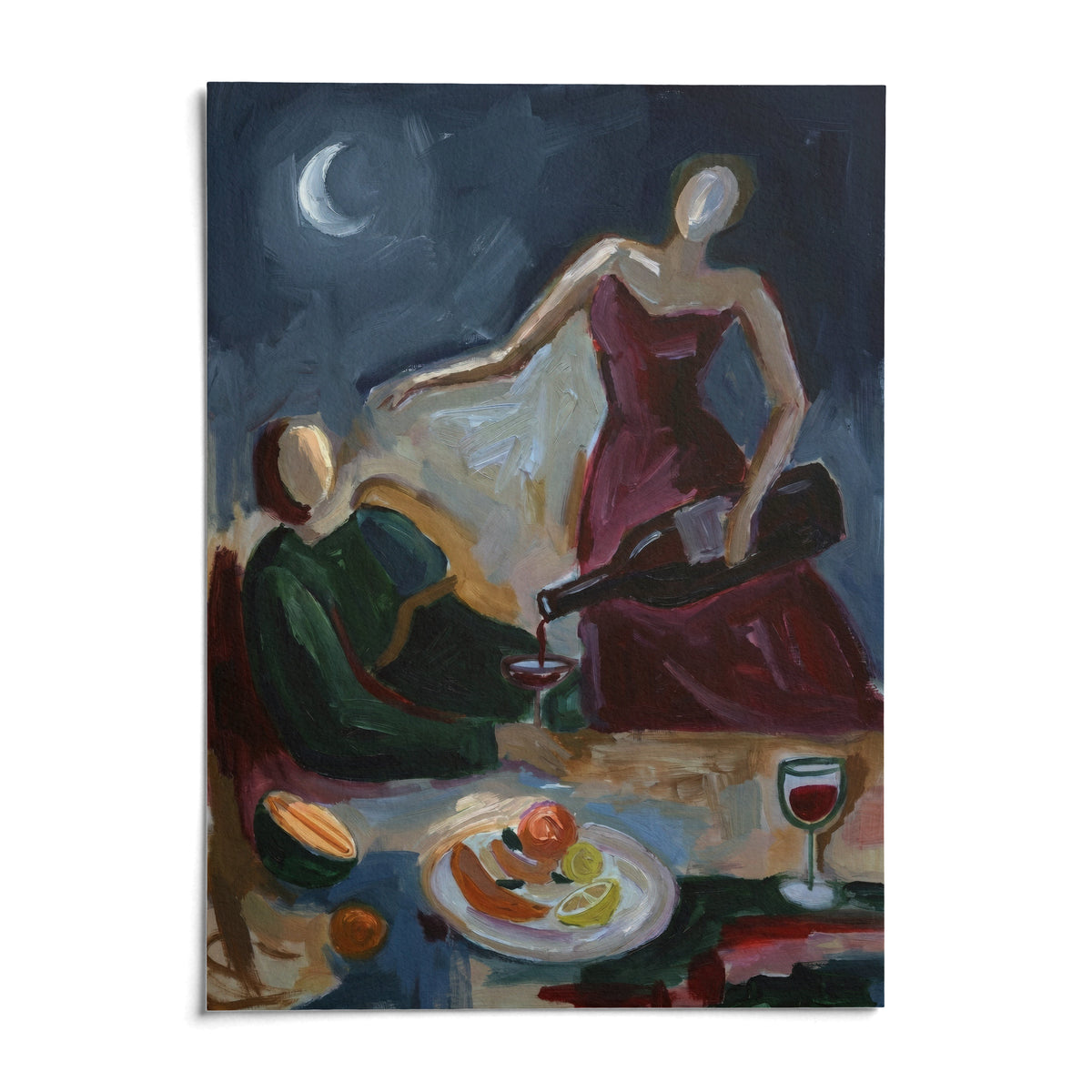 Couple Dinner Wall Art, shown as an unframed paper print on a plain white background