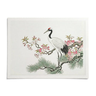 Crane Cherry Blossom Art Print, shown as an unframed paper print on a plain white background