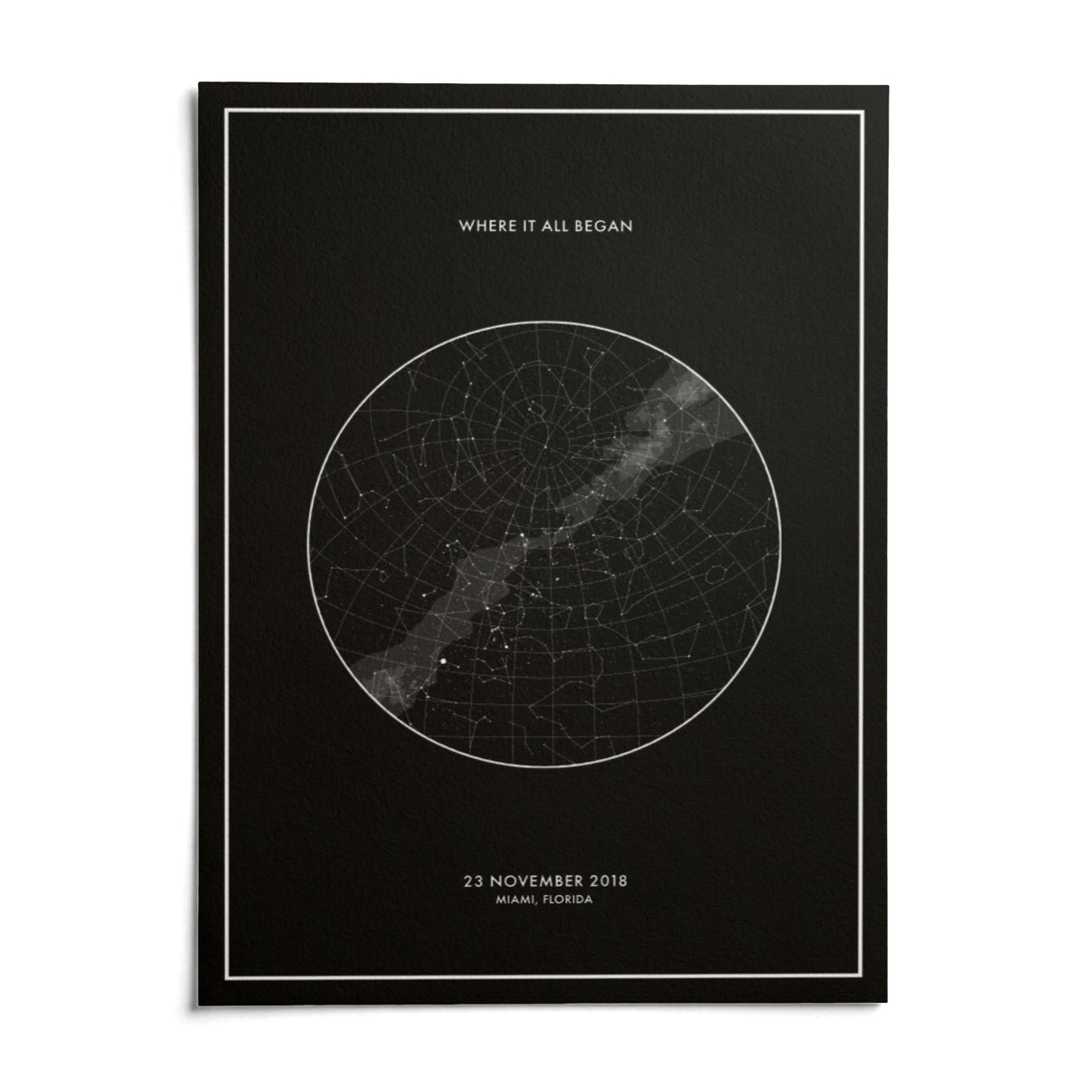 Custom Star Map, shown as an unframed paper print on a plain white background