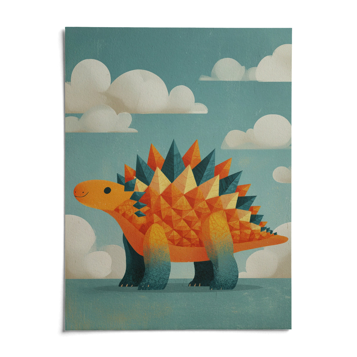 Cute Dinosaur Art Print, shown as an unframed paper print on a plain white background