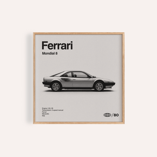 Classic 1980s Italian Coupe Poster side view in grey and black, perfect for office wall art