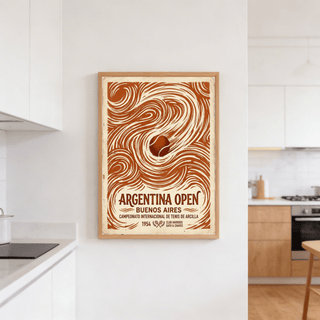 Argentina Open Poster tennis ball vintage illustration on a wall in a kitchen