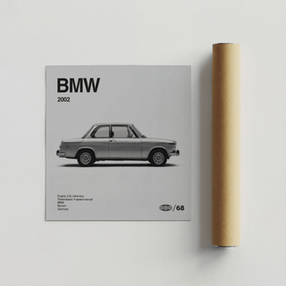 Side view of classic saloon car poster in grey and black for study room decoration