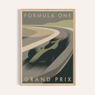 Front view of Grand Prix Racing Print showing stylized race car and track design