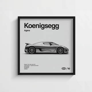 Sleek Swedish Hypercar Poster side profile in grey for hallway wall art