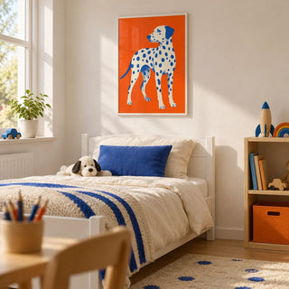 Dalmatian Wall Art, framed on the wall of a bright child's bedroom
