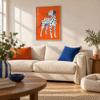 Dalmatian Wall Art, framed on the wall of a bright modern living room