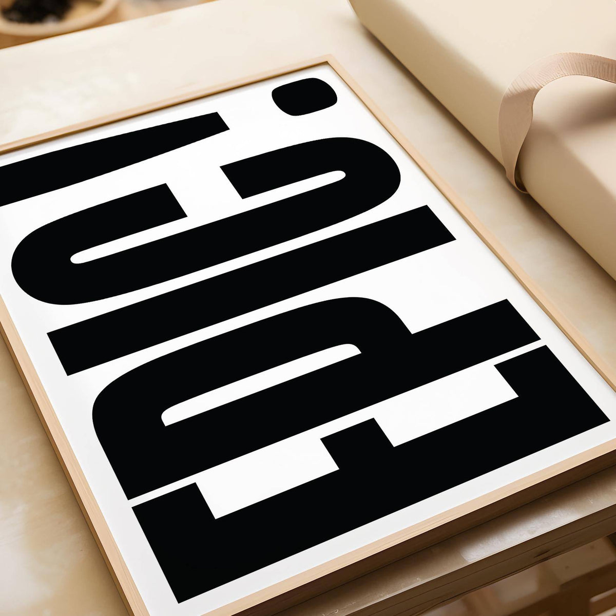 Framed close-up of Big Text Sign wall art with black EPIC typography on white background