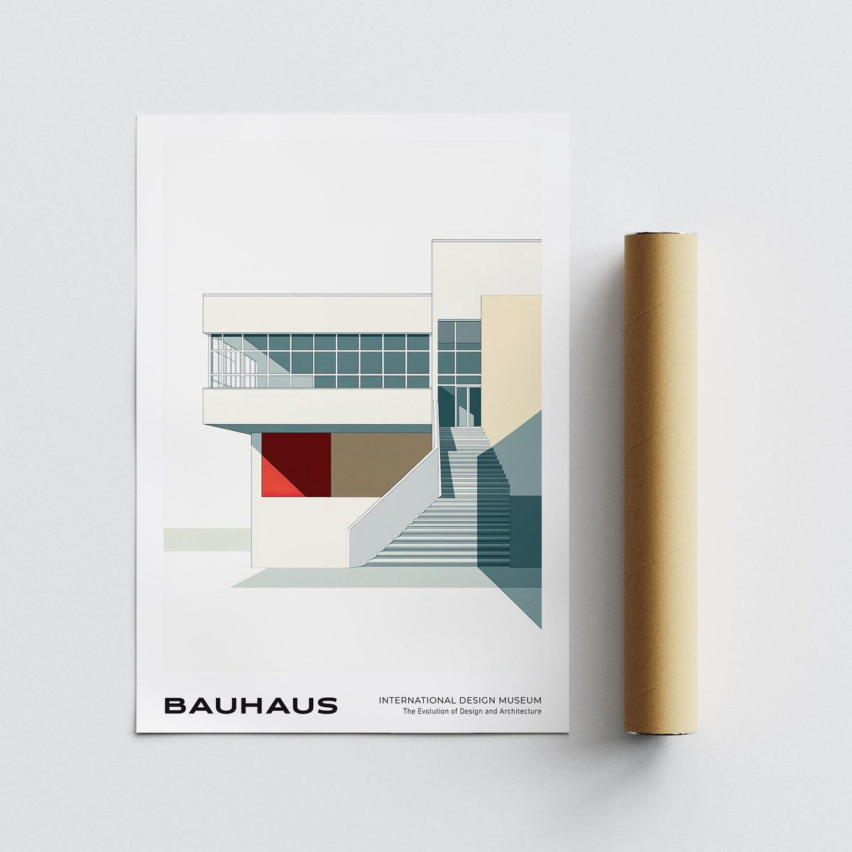 Stair Grid Architecture Poster with modern minimal stairs and geometric shapes with packaging tube