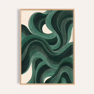 Framed print of Modern Swirl Poster showing a green swirl pattern in abstract style