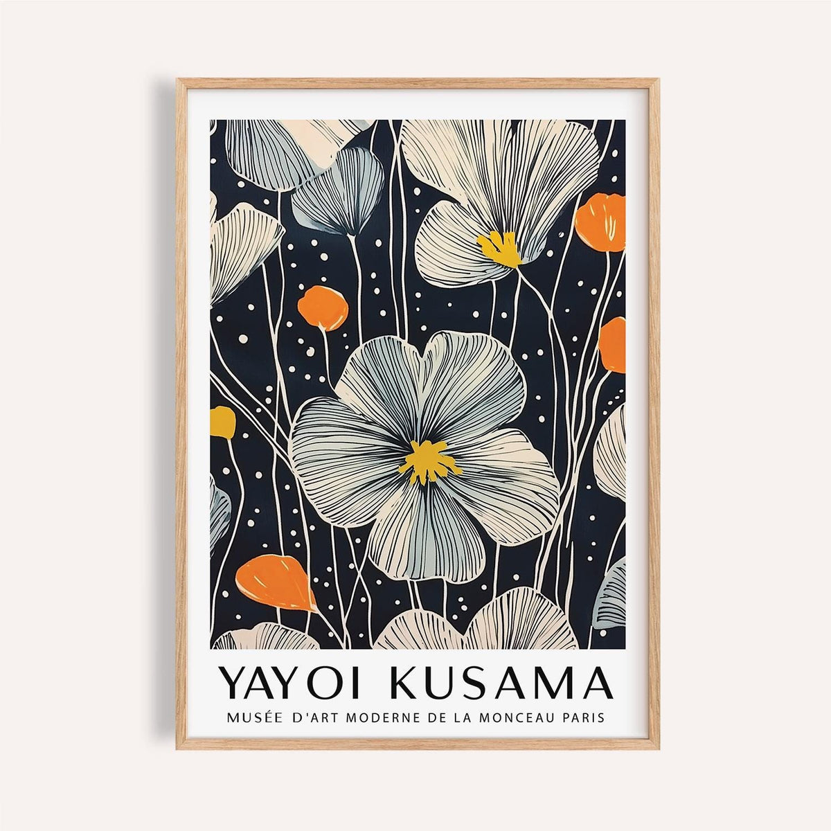 Large Flower Wall Art close-up of cream and orange blooms in a minimalist style