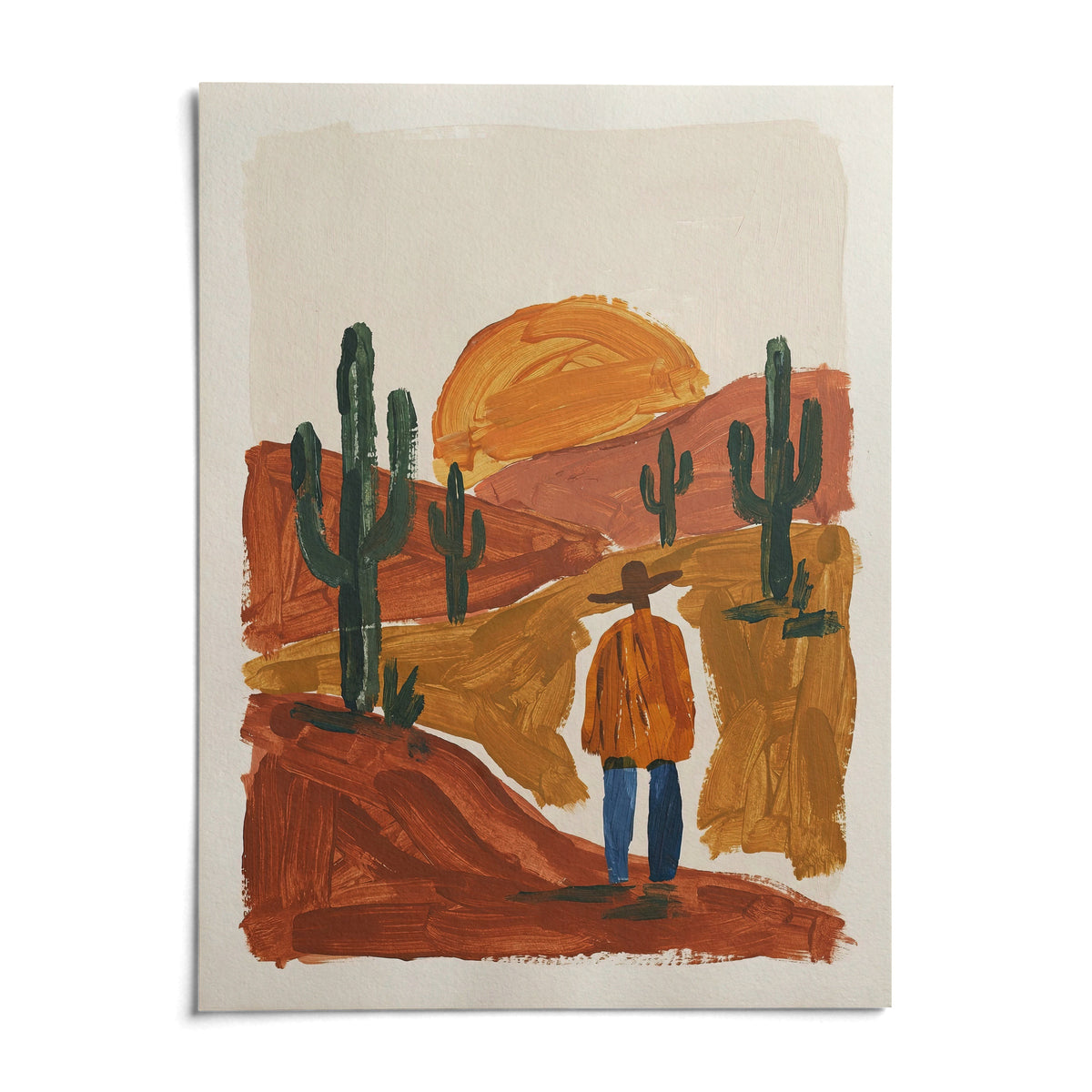 Desert Landscape Art Print, shown as an unframed paper print on a plain white background