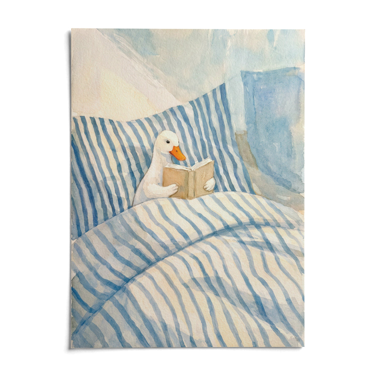 Duck Reading Art Print, shown as an unframed paper print on a plain white background