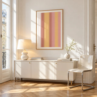 Dusty Pink Wall Art, framed on the wall of a bright Paris style apartment in a living room
