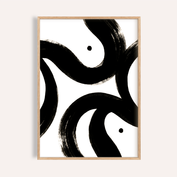 Black and White Posters framed print close-up showing abstract black brush strokes on white background