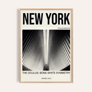 Framed Bone White Architecture Print showing monochrome oculus interior with strong vertical lines