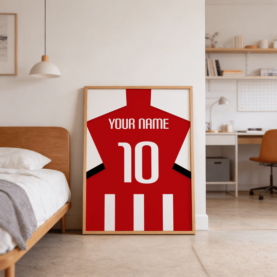 Custom Football Shirt – Red and White Stripes with White Number
