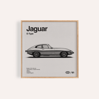 Classic British Sports Car Poster showing side view of vintage roadster in grey tones for office wall art