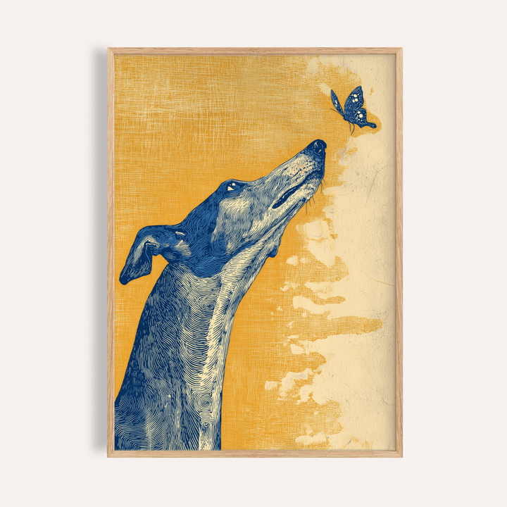Greyhound Wall Art in Yellow Blue Beige for living room poster