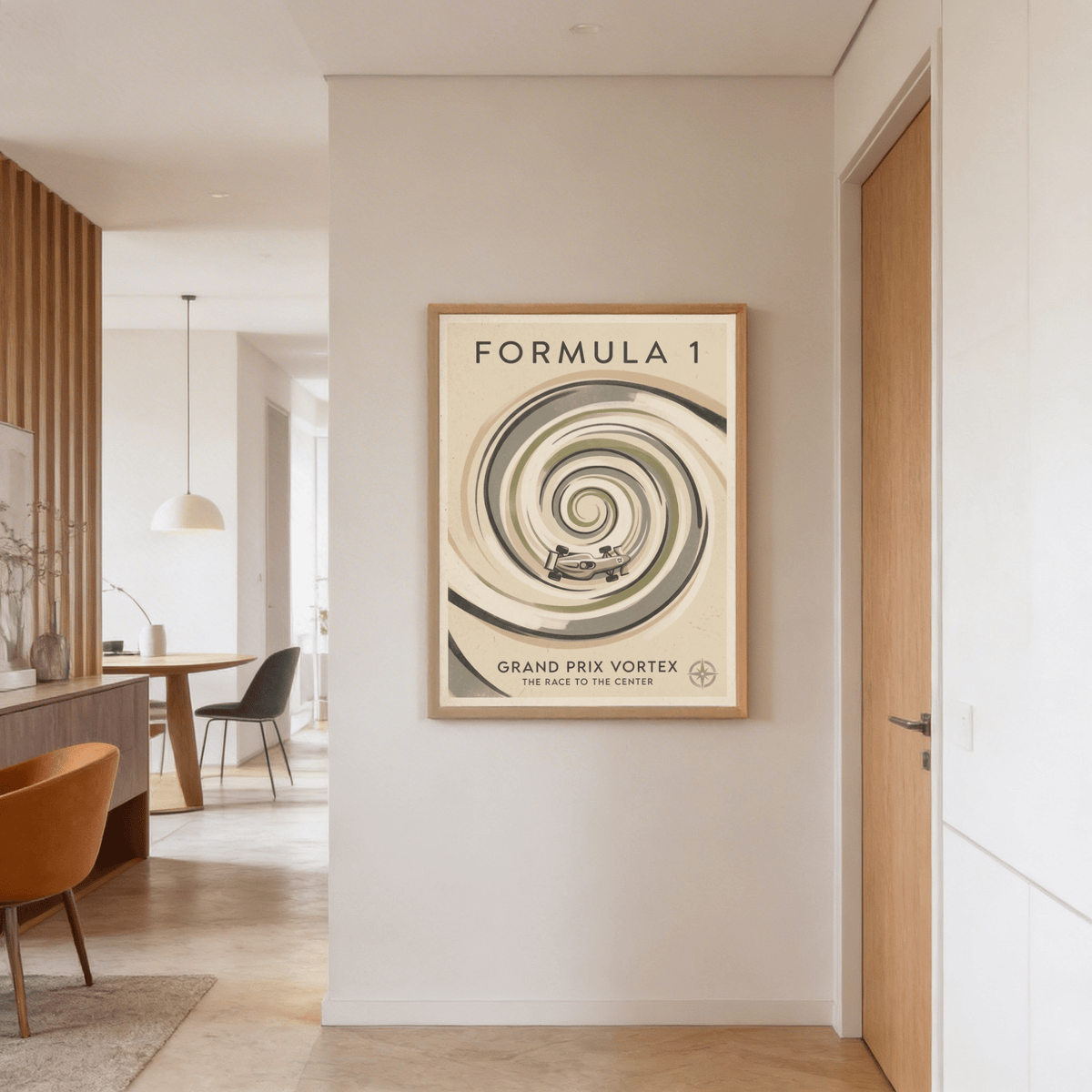 Bottom area print with Vortex Race Track title and compass emblem motif