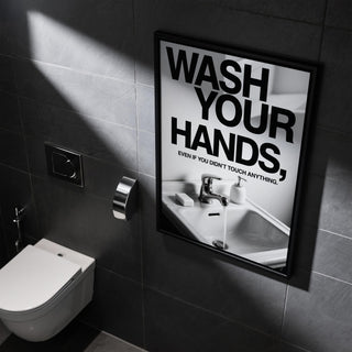 Toilet wall art funny of a sink with running water in black and white above a toilet