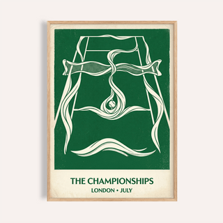 Framed Grass Court Tennis wall art showing minimalist green court illustration with white ribbons