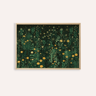 Framed Wildflower Wall Art with yellow and green botanical illustration detail