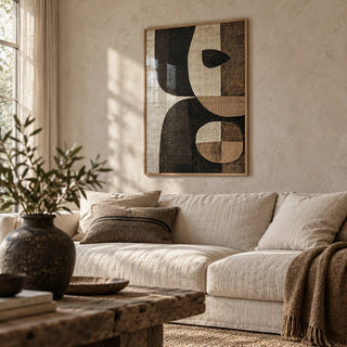 Earthy Tones Wall Art, framed on the wall of a wabi-sabi living room