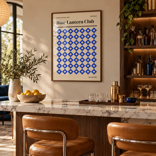 Edinburgh Print, framed on the wall of a stylish home bar in a living room