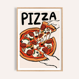 Pizza Art Print with vivid red and orange for kitchen wall art