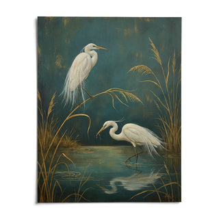 Egret Wall Art, shown as an unframed paper print on a plain white background