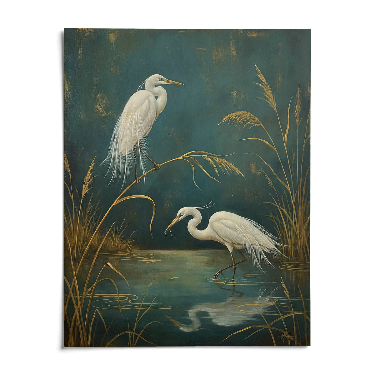 Egret Wall Art, shown as an unframed paper print on a plain white background