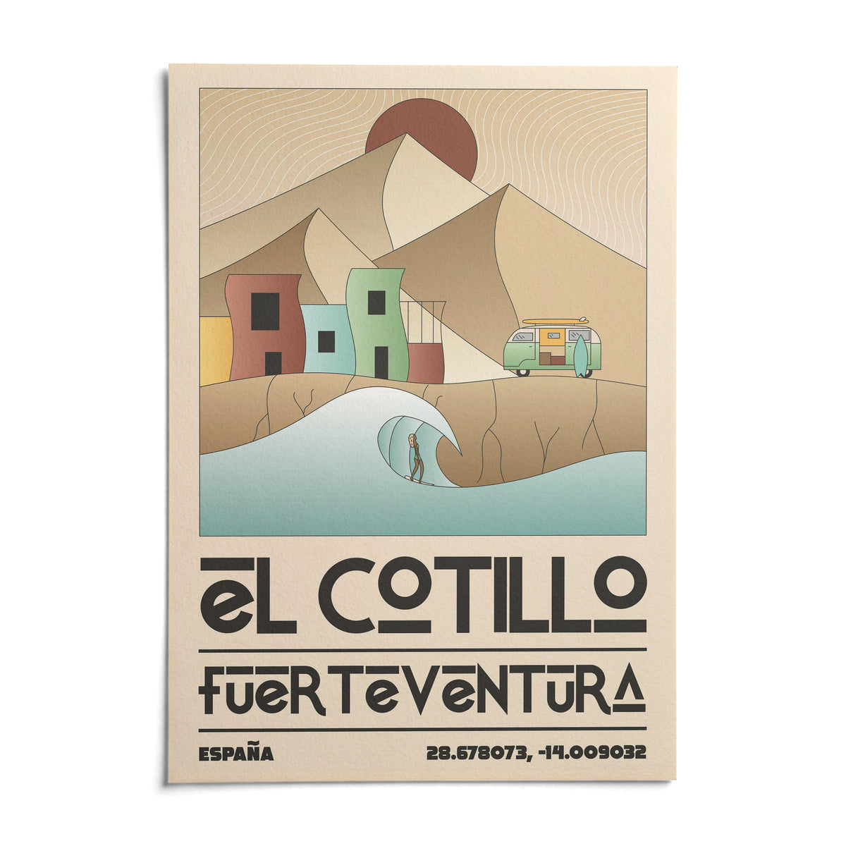 El Cotillo Surfing Poster, shown as an unframed paper print on a plain white background