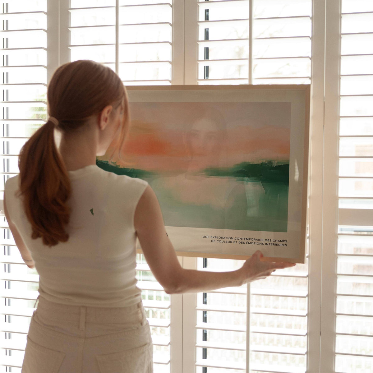 Soft green and peach abstract art print for modern interiors​