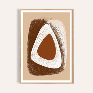 Framed abstract organic minimalist wall art in earth tones showing brown and white shapes