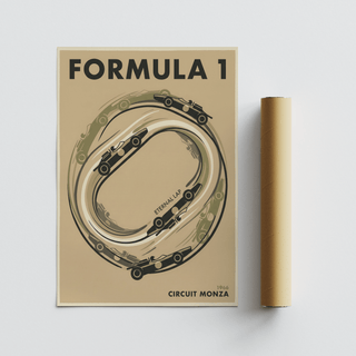 Motorsport illustration poster featuring circuit layout and text detail on matte paper