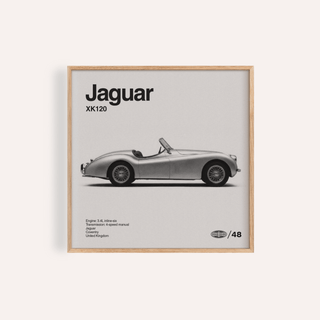 Vintage 1950s Roadster Poster showing classic convertible car side view in grey and black